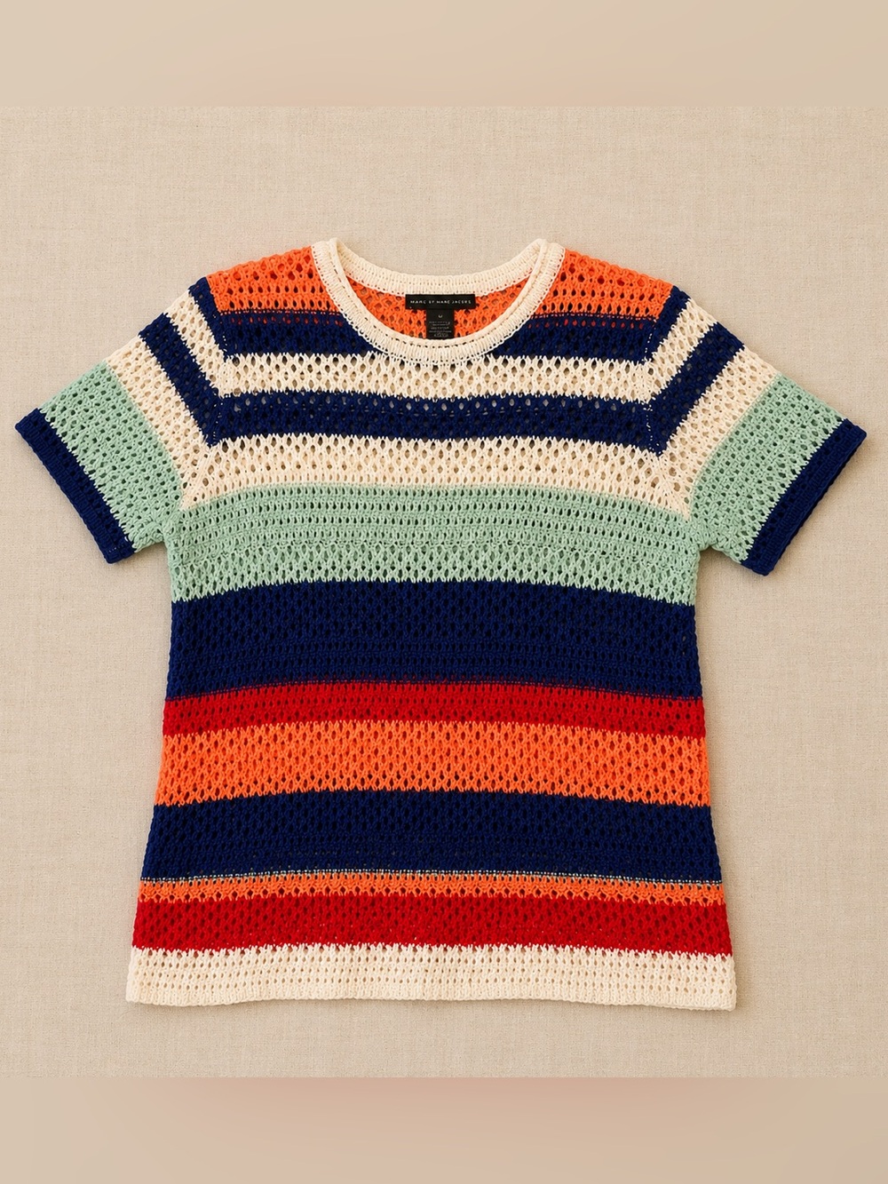 Lightweight Striped Crochet Knit Top Size M